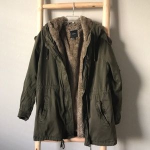 Oversized jacket with faux fur lining , size medium only  worn a couple of times